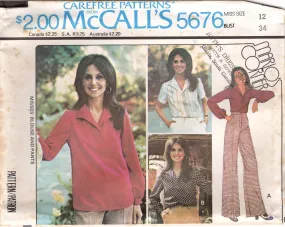 1970's McCall's Pullover Top, and Straight line pants pattern - Marlo's Corner - Bust 34-38" - No. 5676