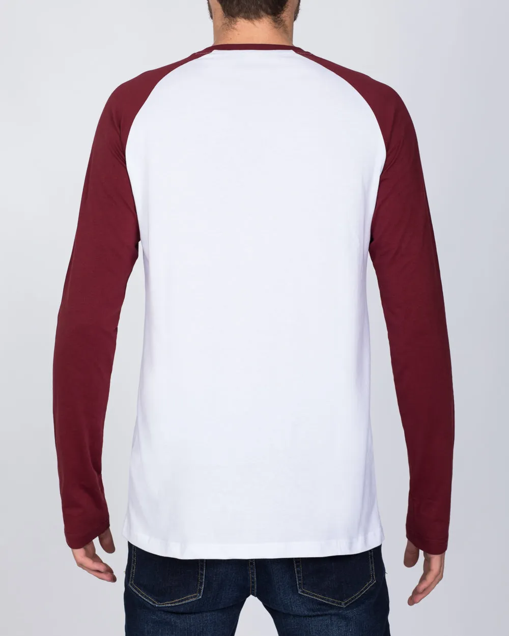 2t Raglan Long Sleeve Tall T-Shirt (white/burgundy)