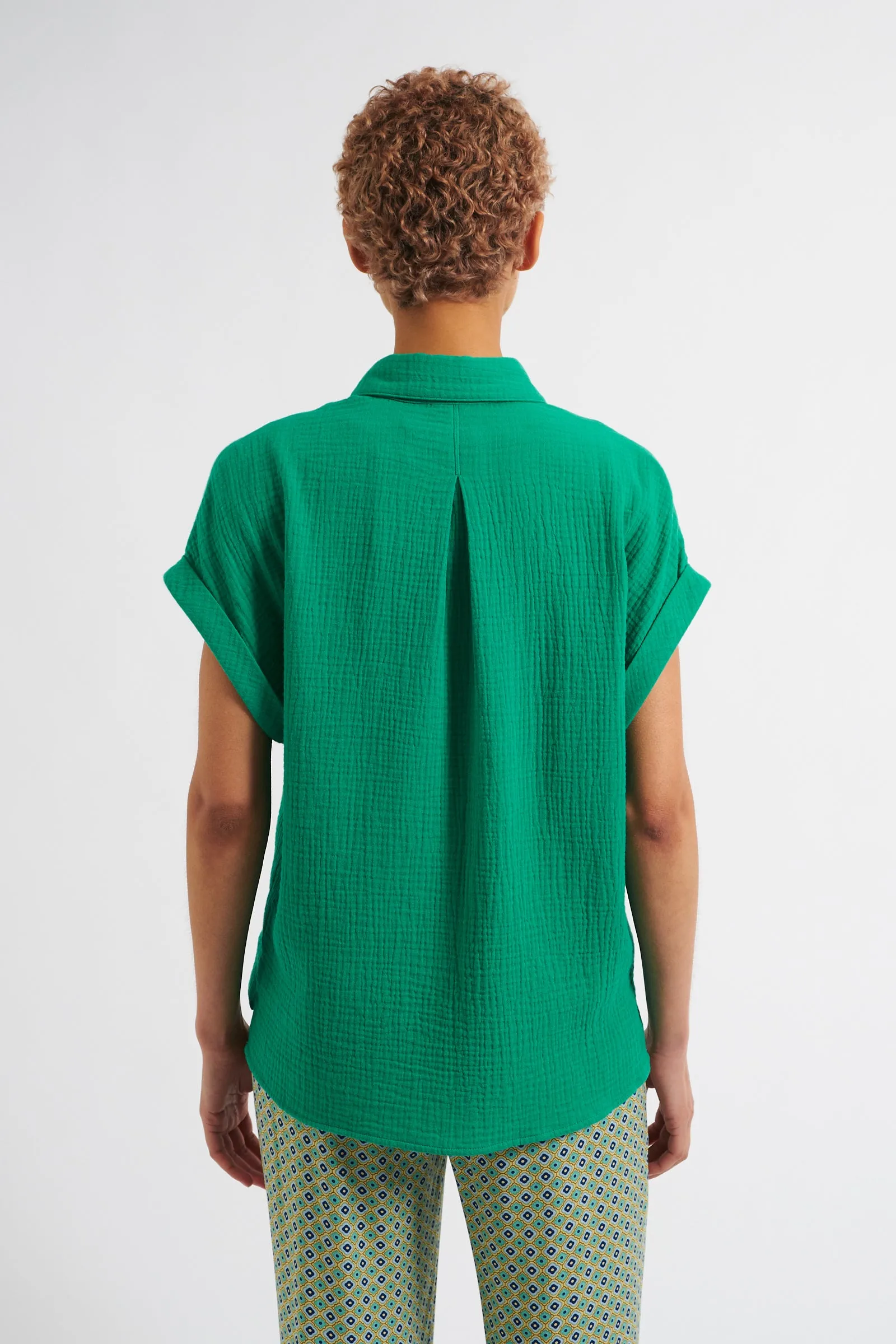 Abinaya Green Double Gauze Short Sleeved Shirt