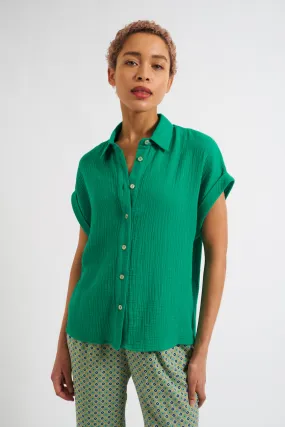 Abinaya Green Double Gauze Short Sleeved Shirt