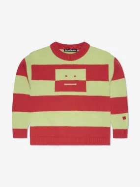 Acne Studios Kids Wool Striped Face Logo Jumper in Red