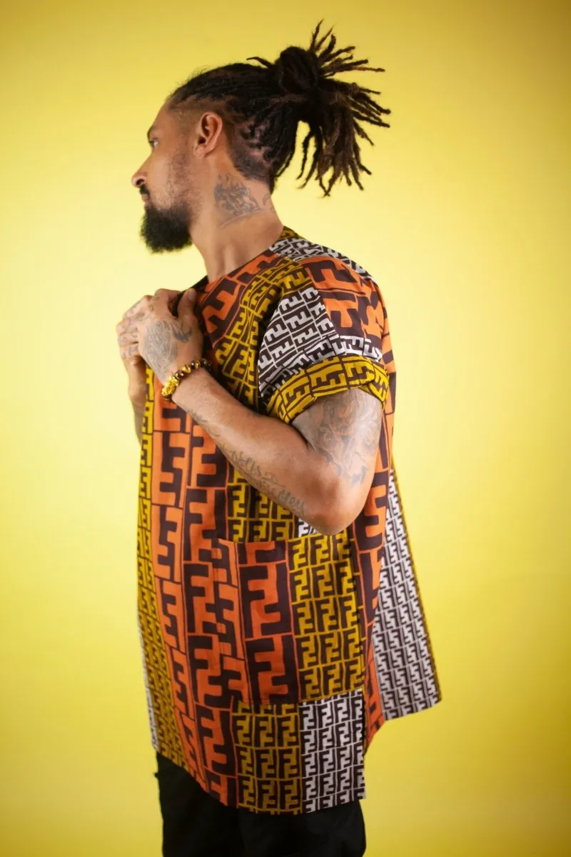 African Shirt in Earthy Mud Cloth