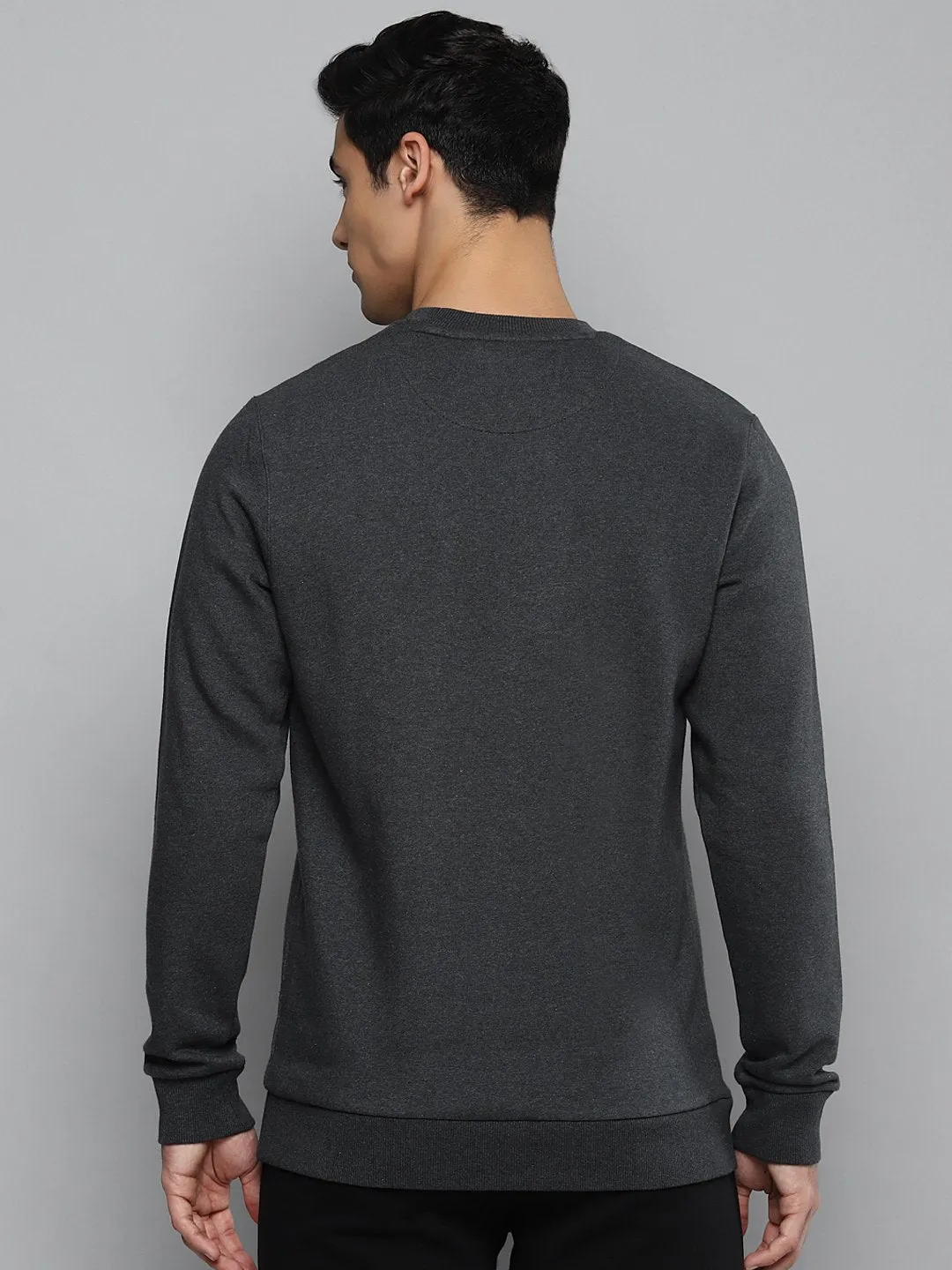 Alcis Men Charcoal Grey Solid Cotton Sweatshirt