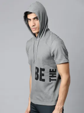 Alcis Men Grey & Black Placement Print Hooded Sweatshirt