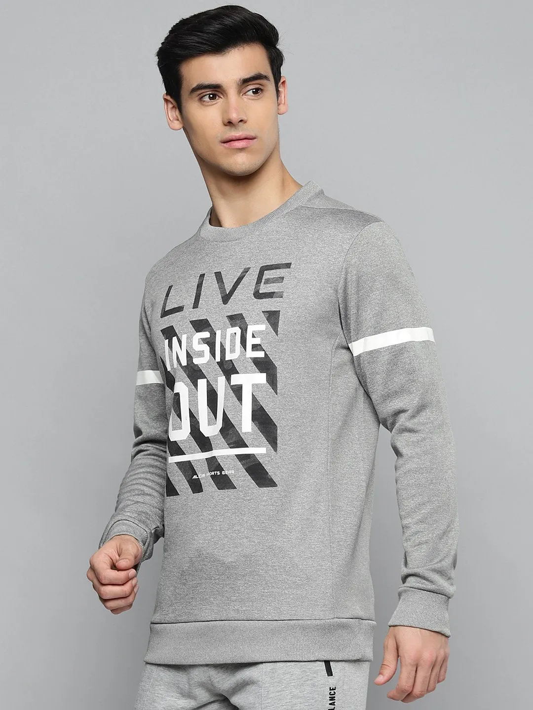 Alcis Men Grey Melange & White Typography Printed Sweatshirt