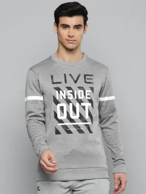 Alcis Men Grey Melange & White Typography Printed Sweatshirt