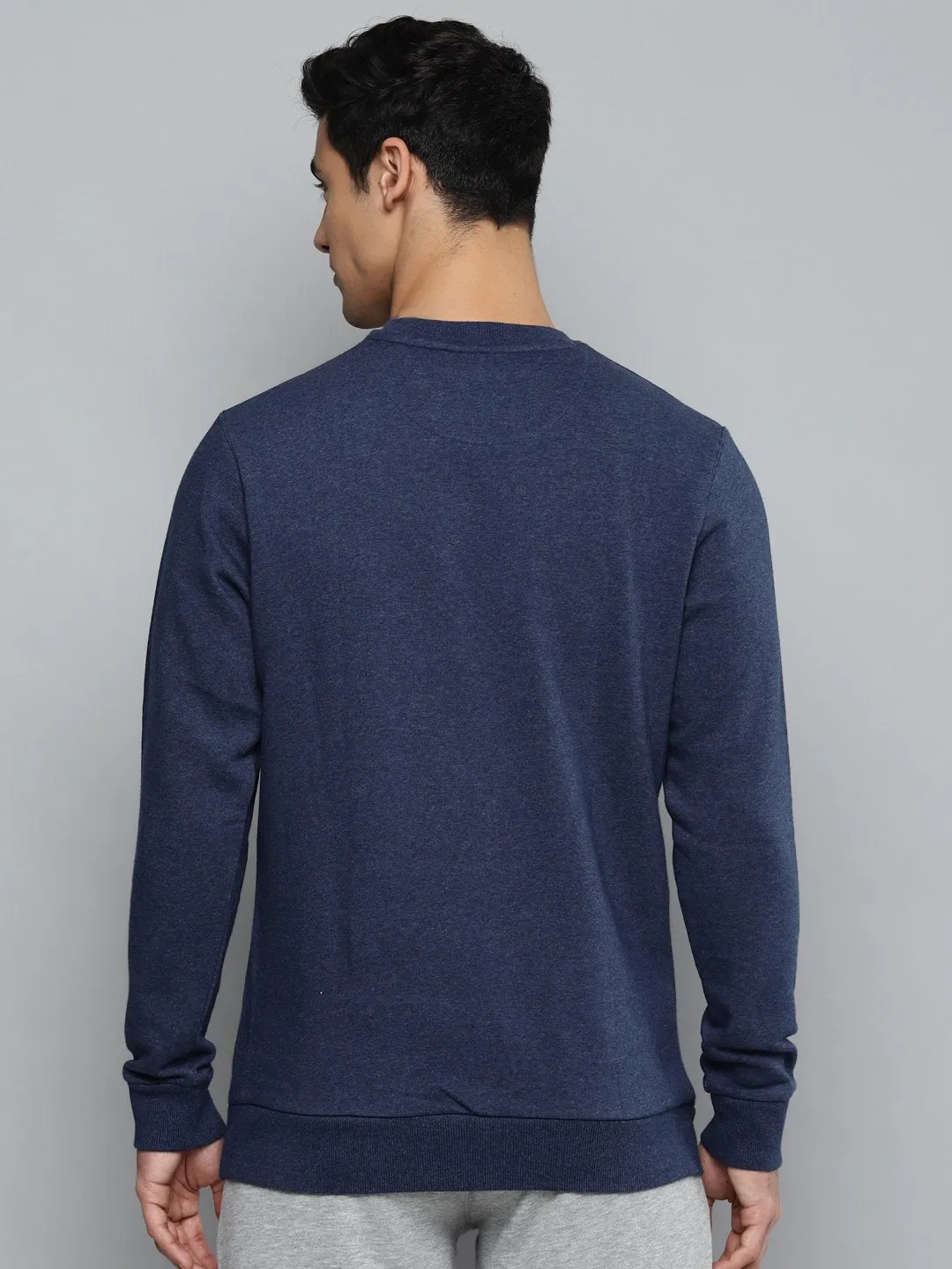 Alcis Men Navy Blue Solid Cotton Sweatshirt