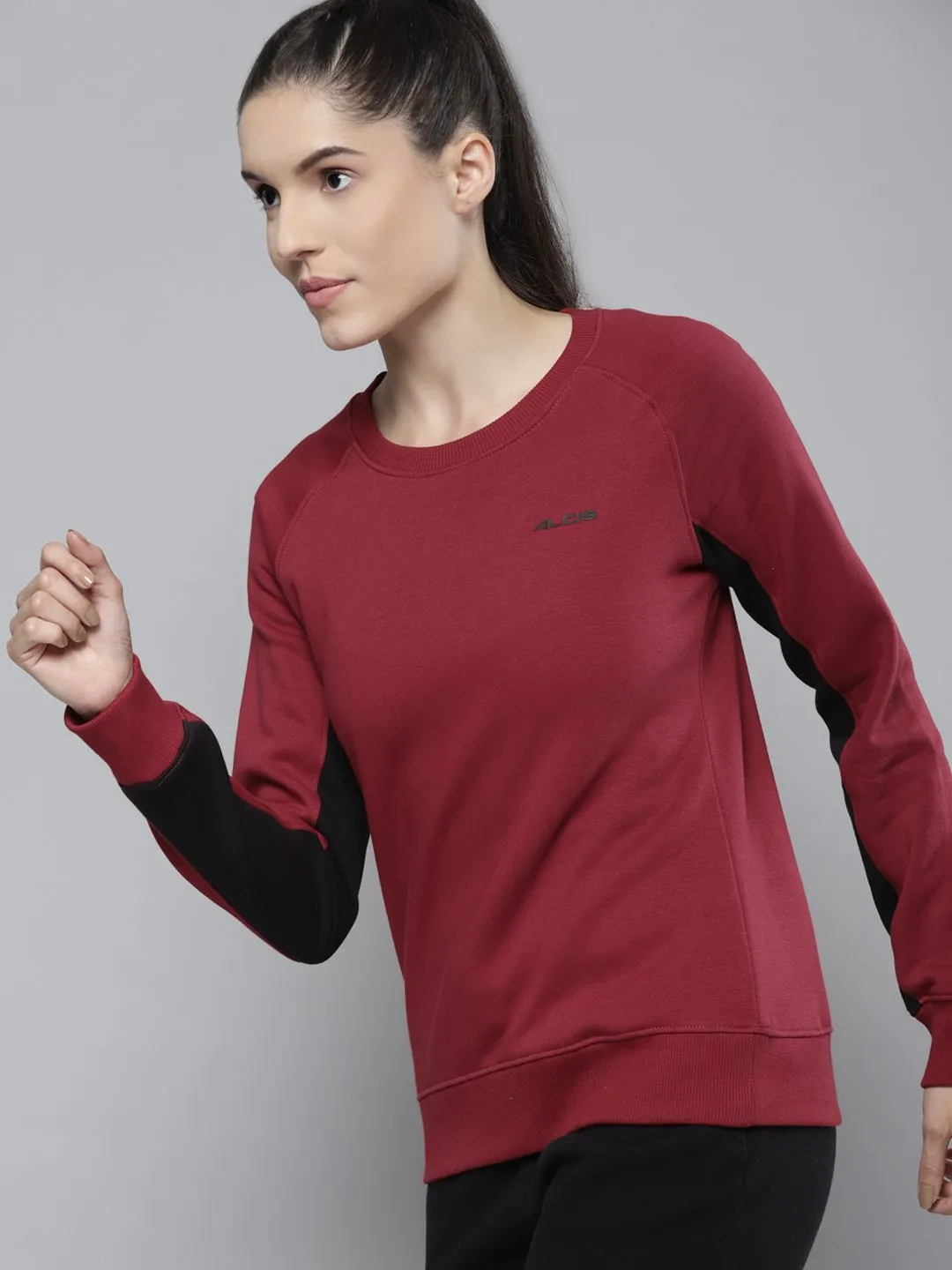 Alcis Women Solid Maroon Sweatshirts