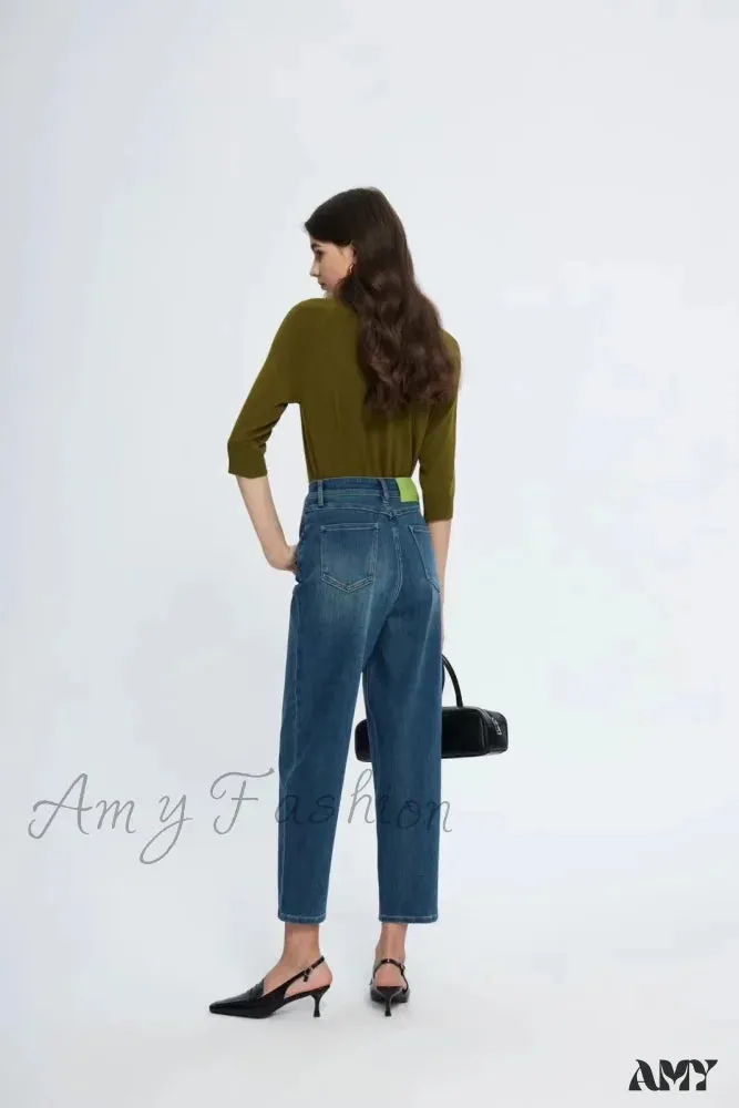 Amy Fashion - Spring New High Waist Retro Washed Blue Straight Jean