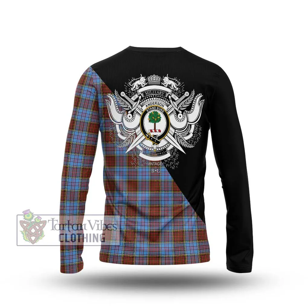 Anderson Modern Tartan Long Sleeve T-Shirt with Family Crest and Military Logo Style