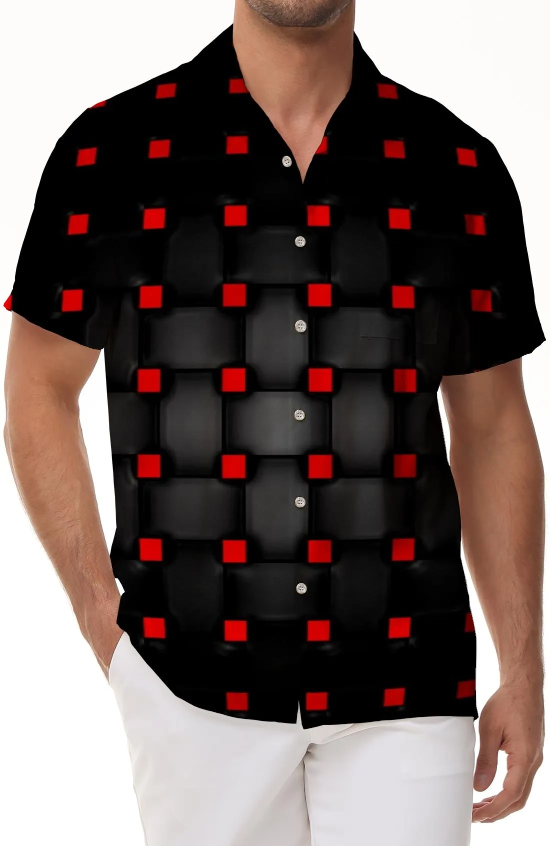 Armor Black Indoor Mens Hawaiian Button Down Mens Casual Shirt Short Sleeve Beachwear 3d Printed Abstract Geometric Pattern