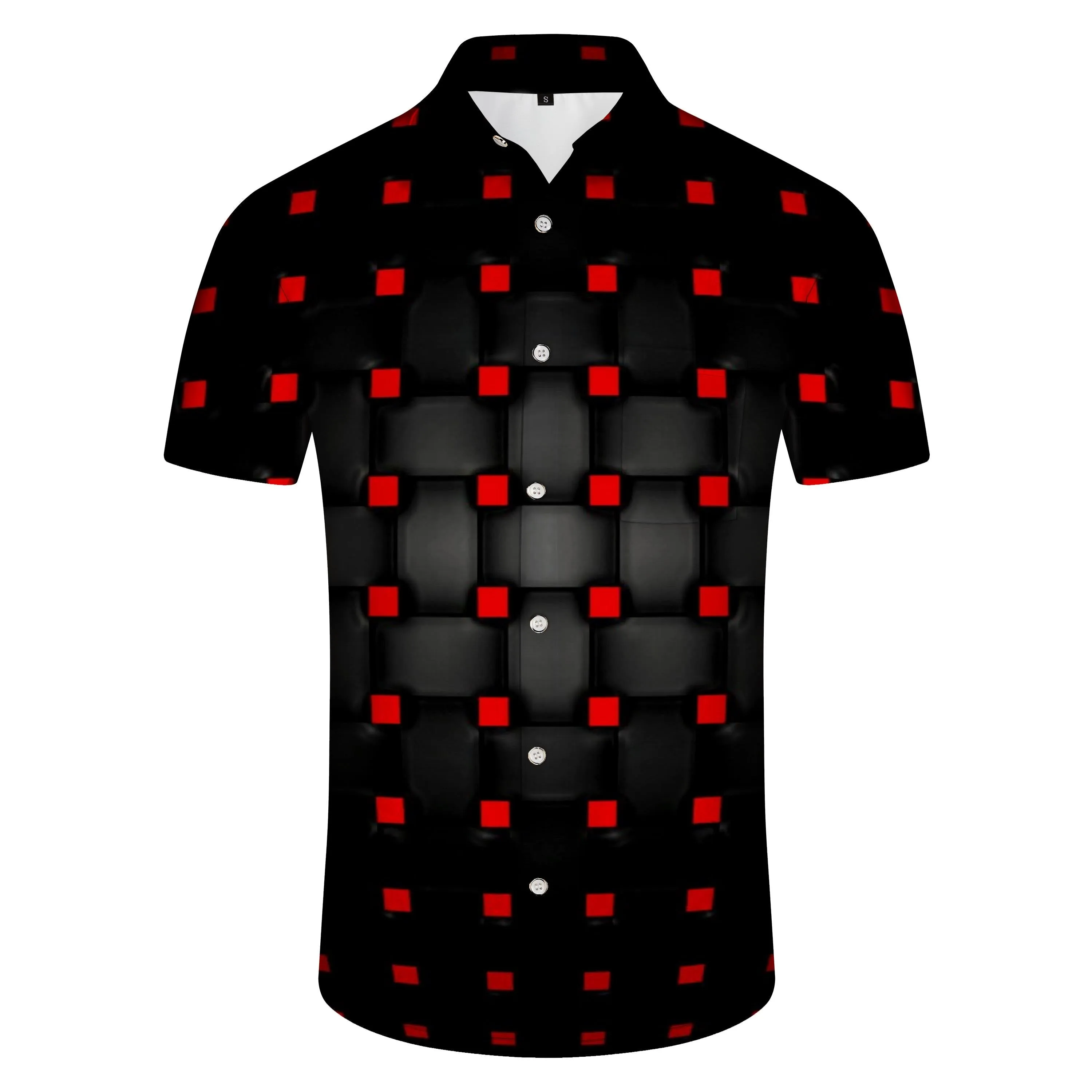 Armor Black Indoor Mens Hawaiian Button Down Mens Casual Shirt Short Sleeve Beachwear 3d Printed Abstract Geometric Pattern