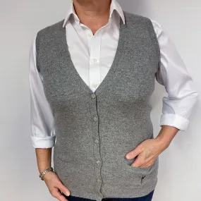 Ash Grey Sleeveless Cashmere V-Neck Cardigan Large