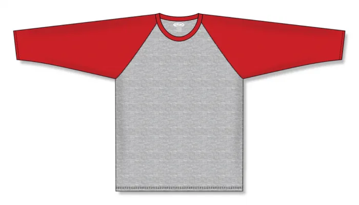 Athletic Knit (AK) BA1846A-923 Adult Heather Grey/Red Pullover Baseball Jersey