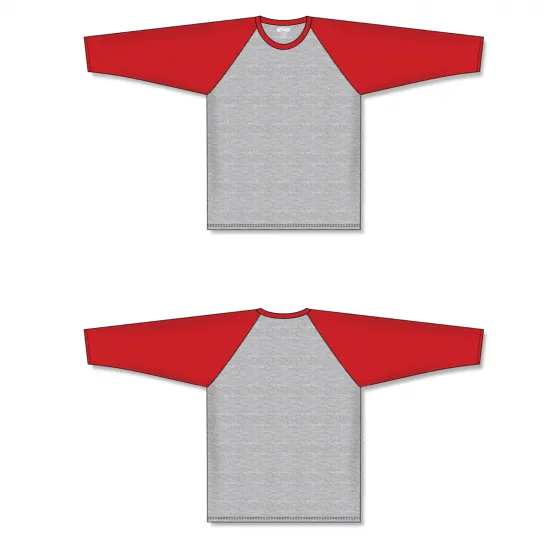 Athletic Knit (AK) BA1846A-923 Adult Heather Grey/Red Pullover Baseball Jersey