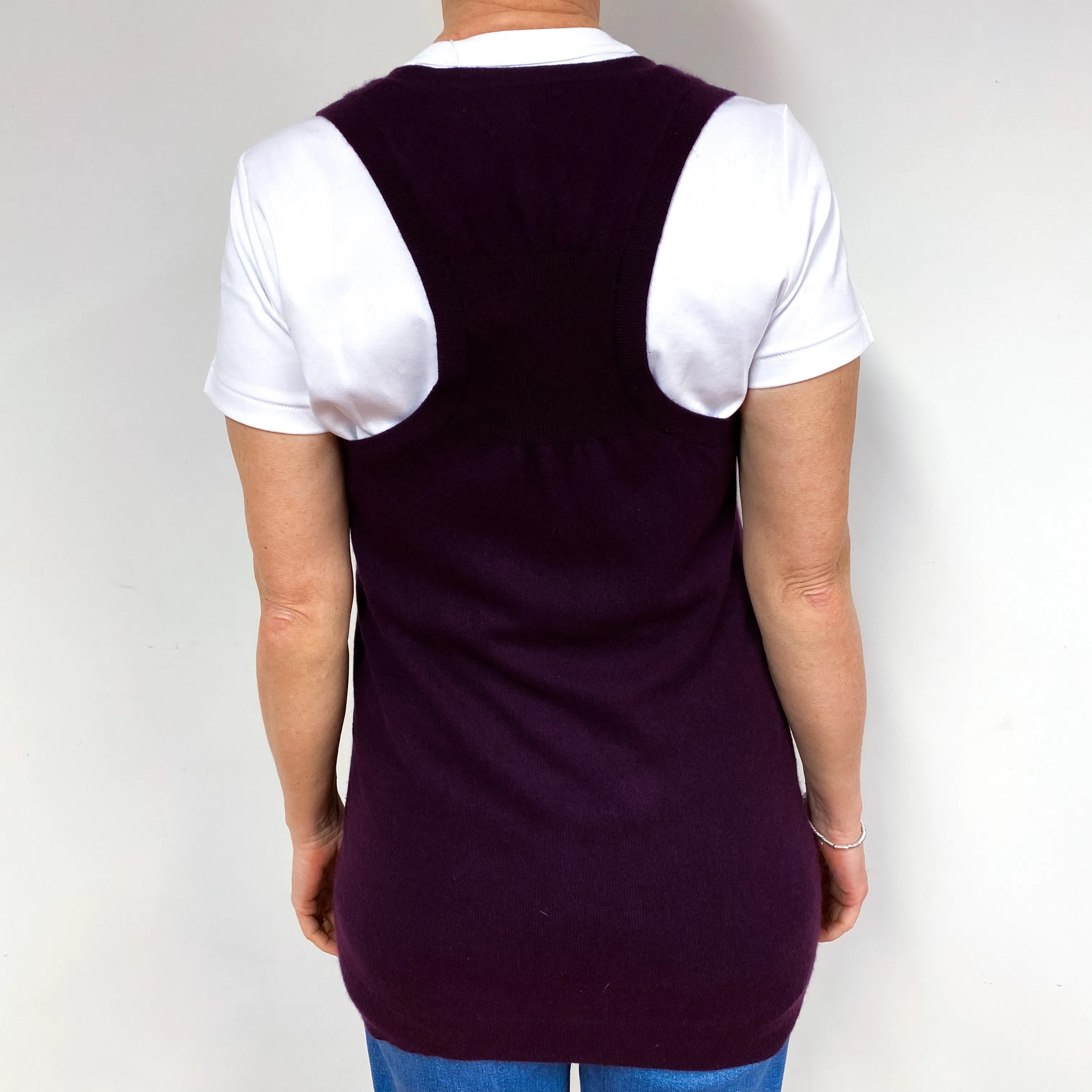 Aubergine Purple Cashmere Sleeveless Cardigan Medium