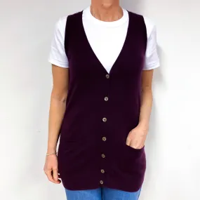 Aubergine Purple Cashmere Sleeveless Cardigan Medium