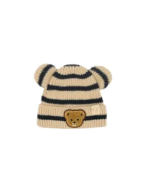 Baby & Toddler Striped Teddy Bear Double Pom Beanie