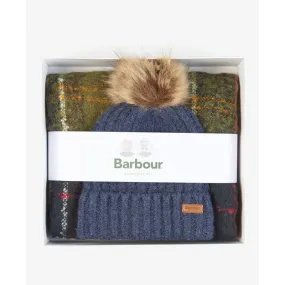 Barbour Saltburn Ladies Beanie & Tartan Scarf Set - Classic