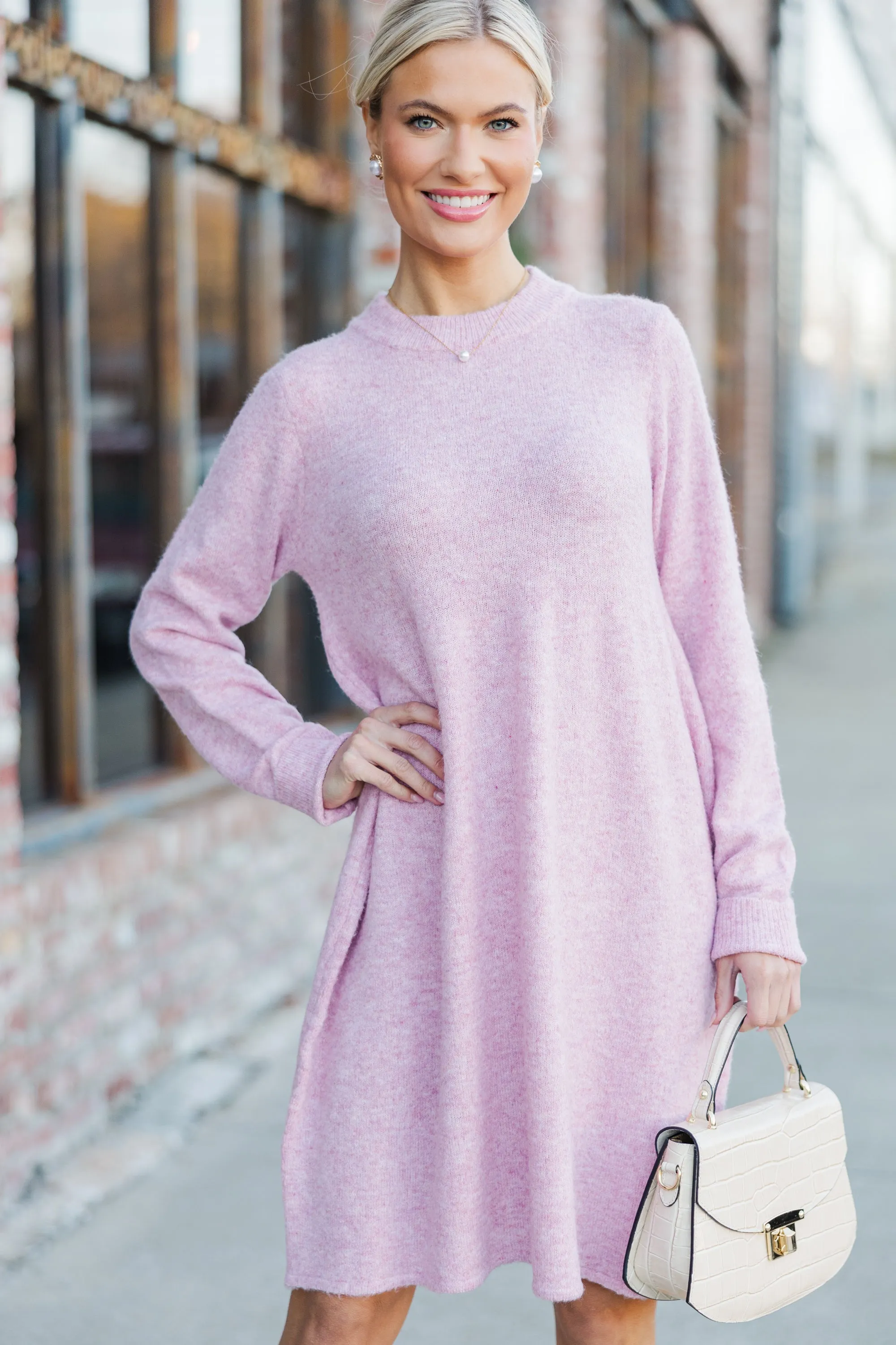 Be The One Pink Babydoll Sweater Dress