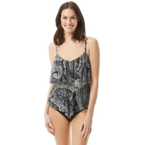 Beach House Bay Dreaming Portia Mesh Layer Tankini Top, Black (H59068)