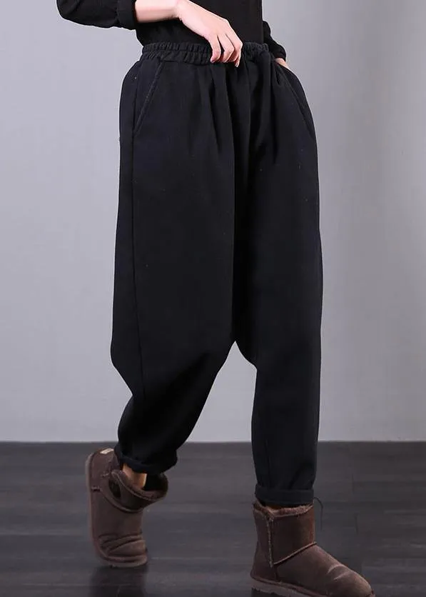 Beautiful black women pants plus size elastic waist pockets Work harem pants