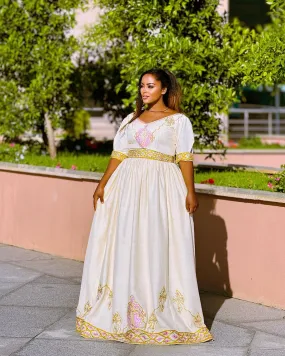 Beautifully Designed Ethiopian Traditional Dress: Short Sleeved Modern Eritrean Clothing for Any Occasion Habesha Kemis