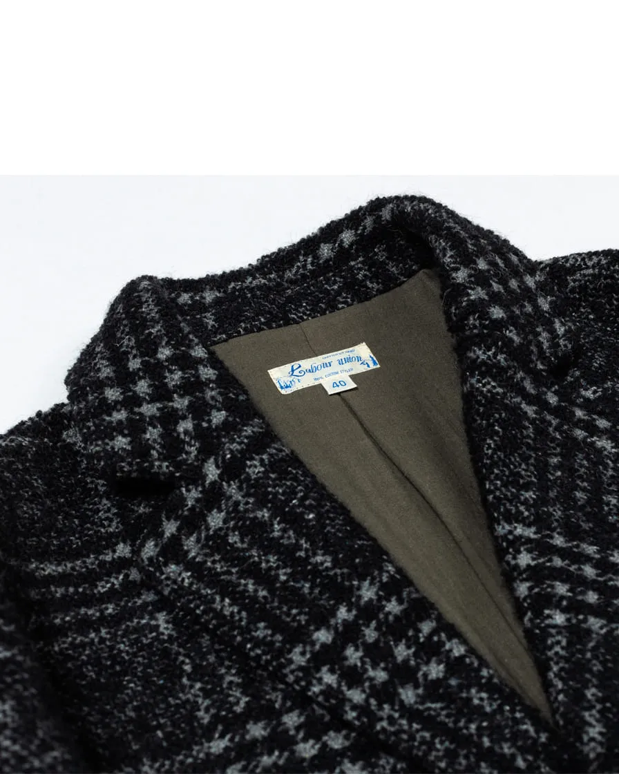 Black Check Wool Raglan Overcoat