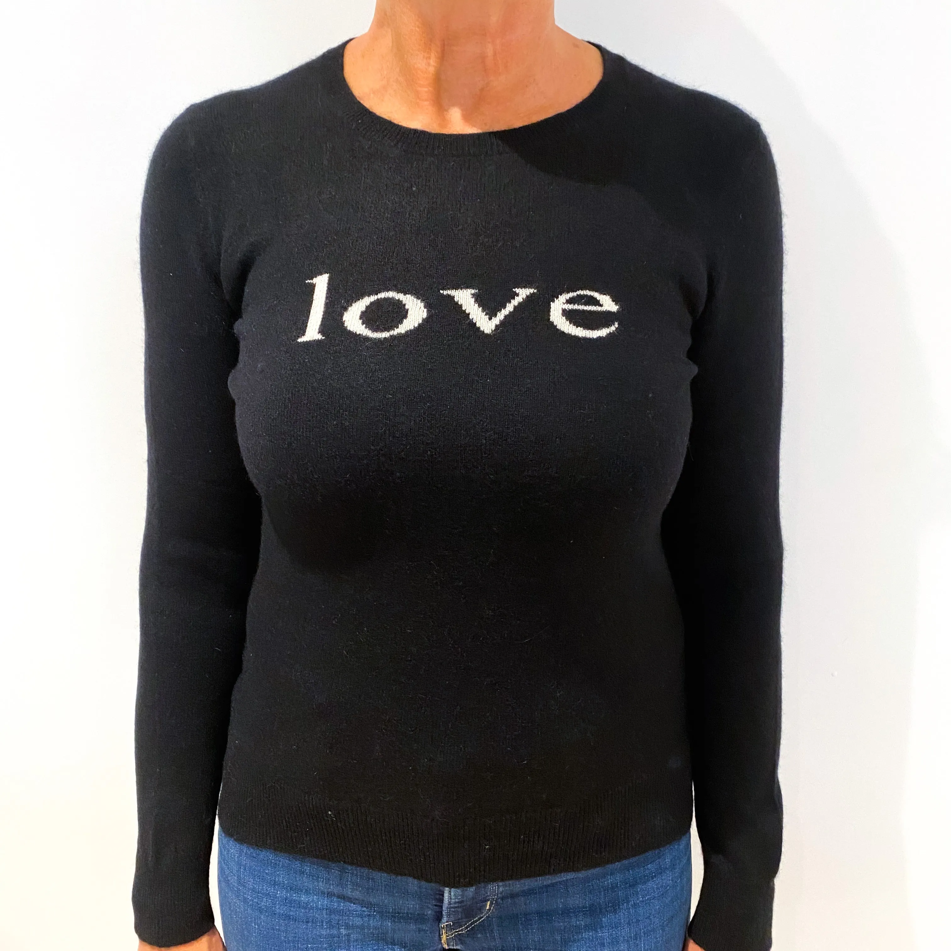 Black ‘Love’ Slogan Cashmere Crew Neck Jumper Medium