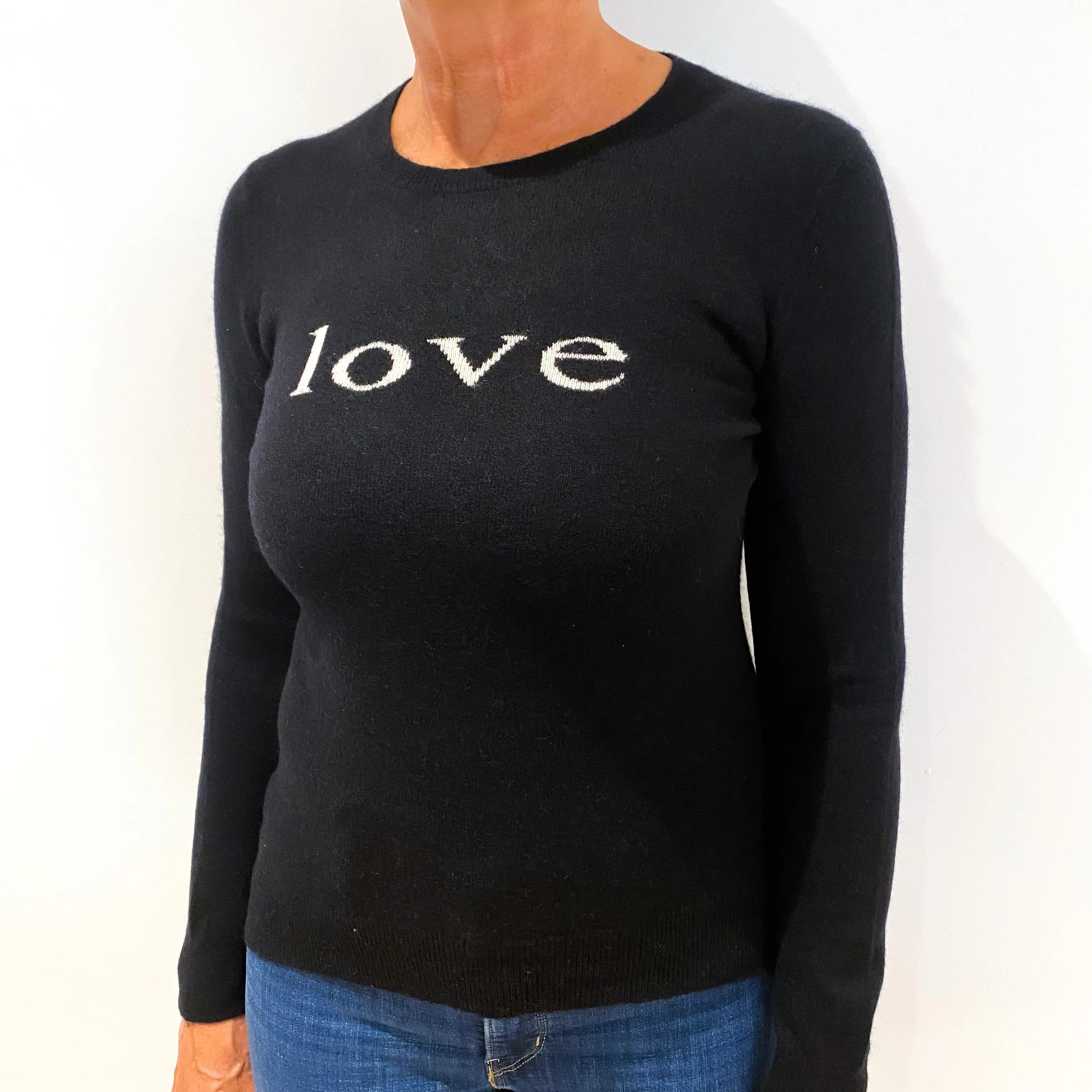 Black ‘Love’ Slogan Cashmere Crew Neck Jumper Medium