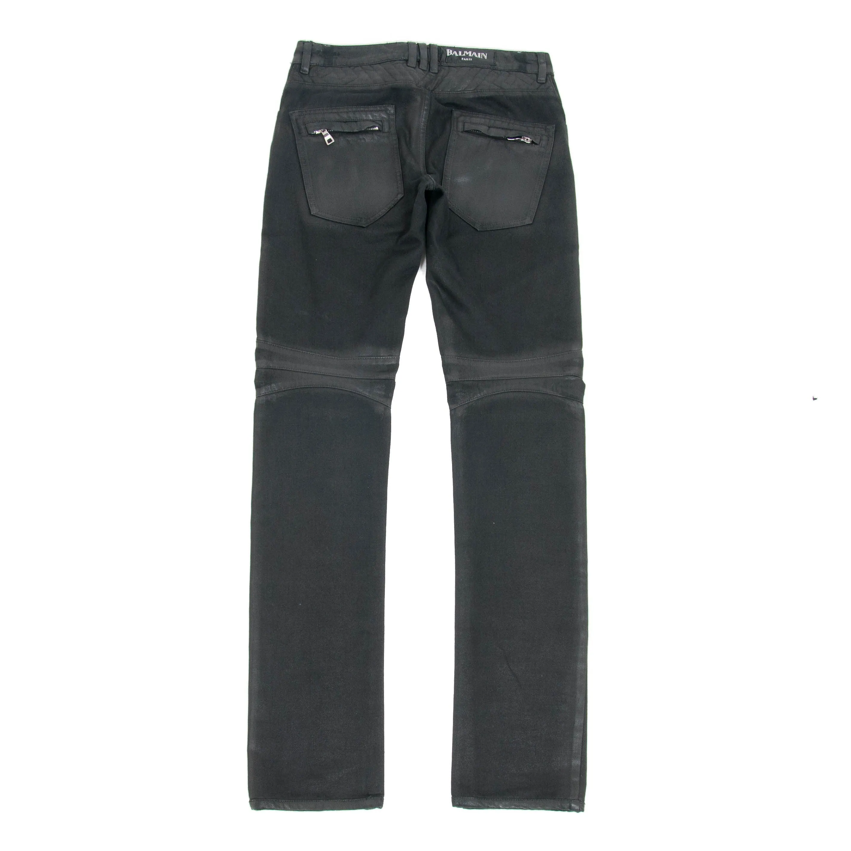 Black Waxed Biker Jeans