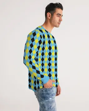 Blue & Yellow Harlequin Check Men's Long Sleeve Tee