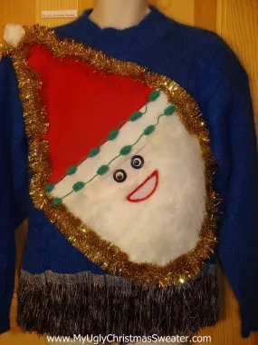 Blue Mens Wacky Santa Ugly Christmas Sweater with Fringe