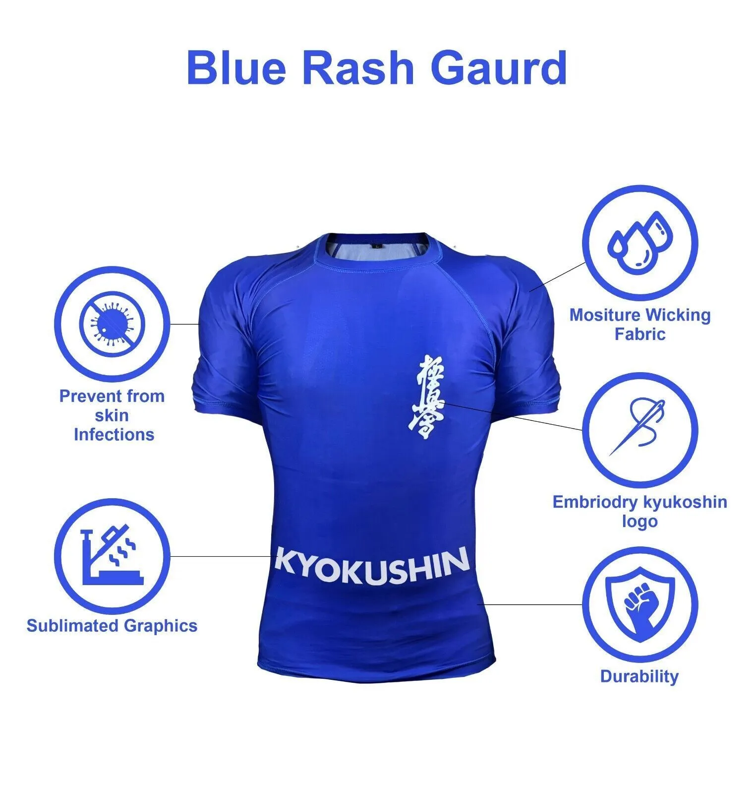 BLUE RASH GUARDS KYOKUSHIN  EMBROIDERED LOGO