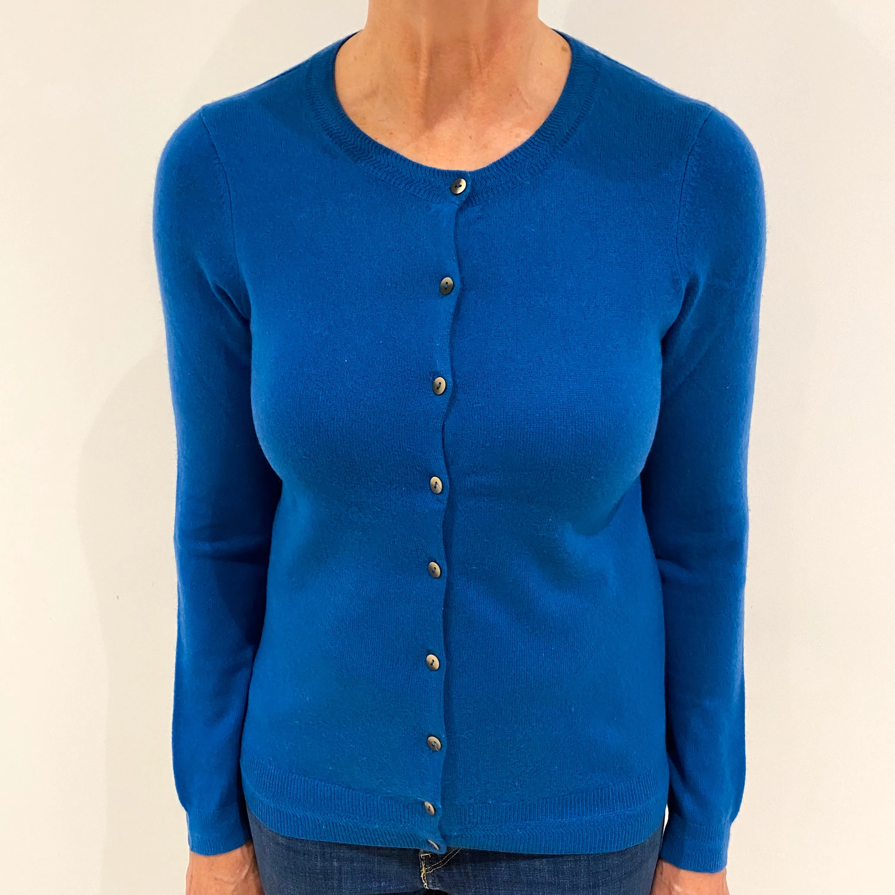 Boden Peacock Blue Cashmere Crew Neck Cardigan Medium