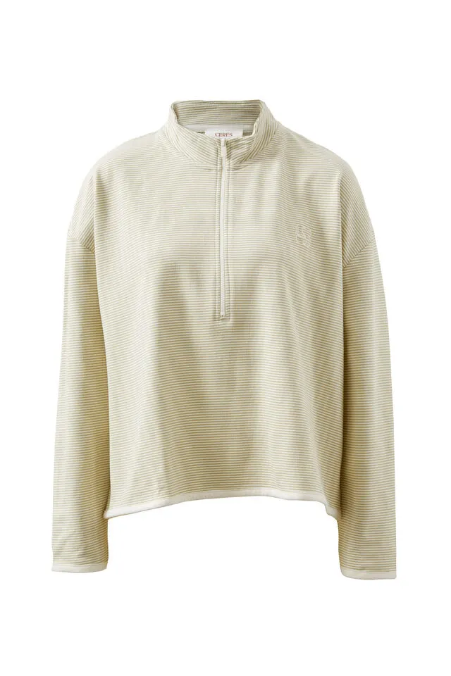 Boxy Zip Sweat - Matcha Stripe