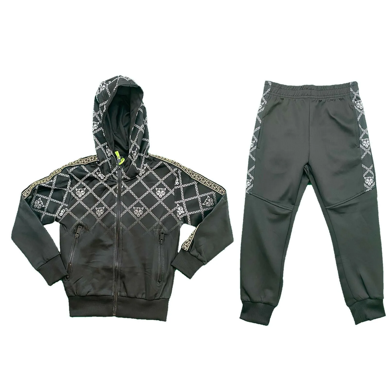 Boys Kids Tracksuit Jacket Joggers Jogging Bottoms Baroque Chain Winter Fleece