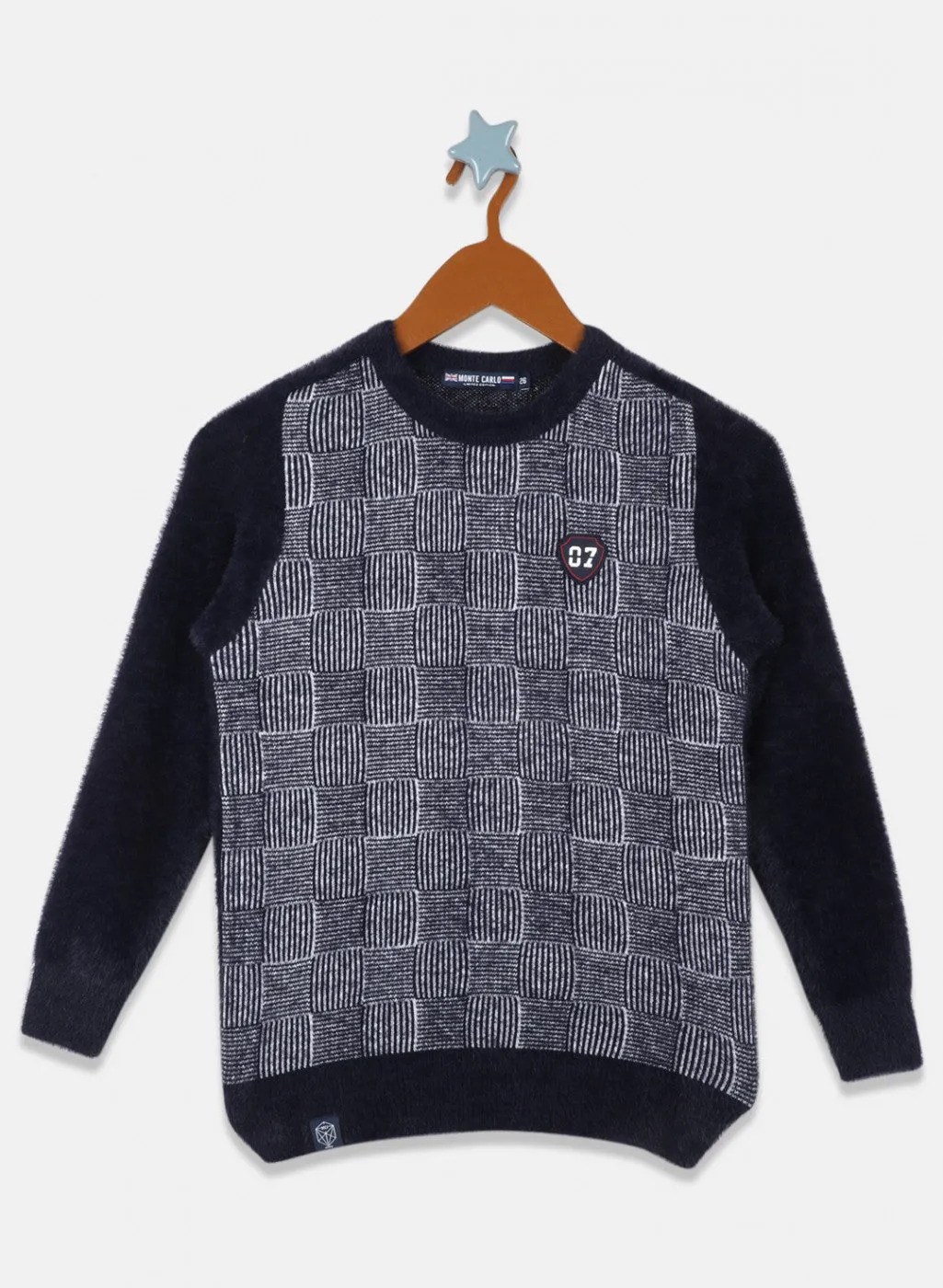 Boys Navy Blue Check Pullover