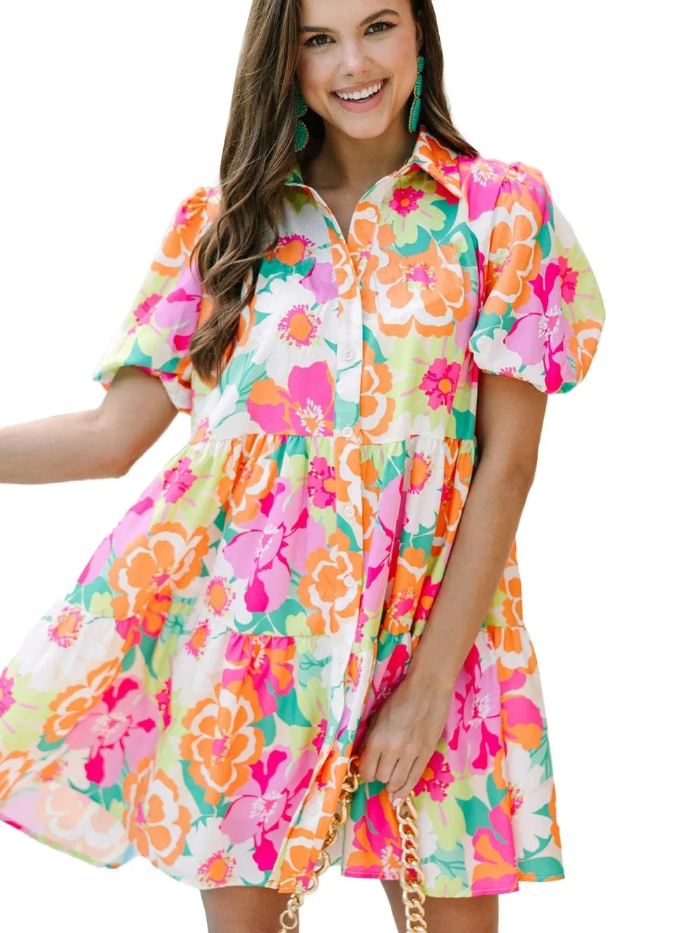 Bright Floral Collared Mini Dress