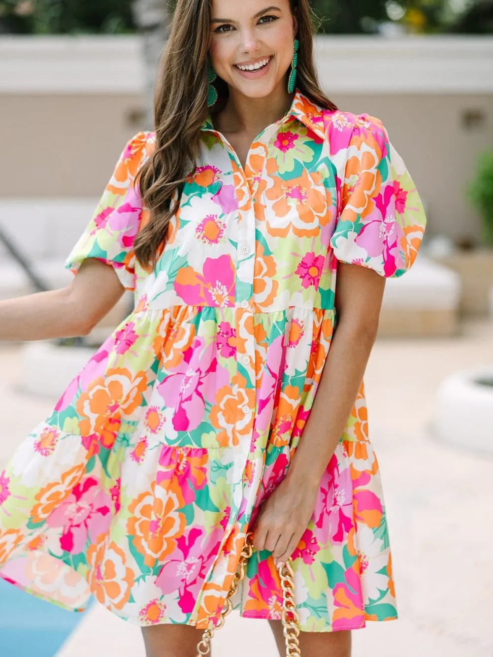 Bright Floral Collared Mini Dress