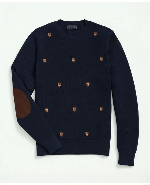 Brooks Brothers Men's Cotton Crewneck Shield Embroidered Sweater Navy