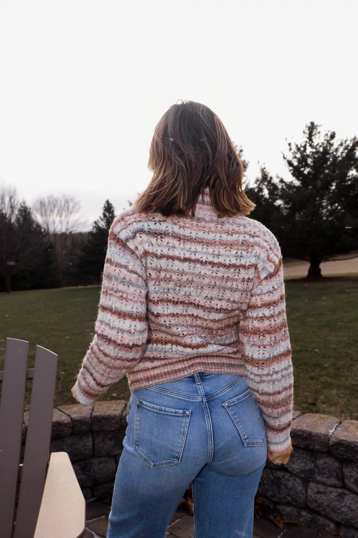 Brown Multi Striped Half Zip Sweater