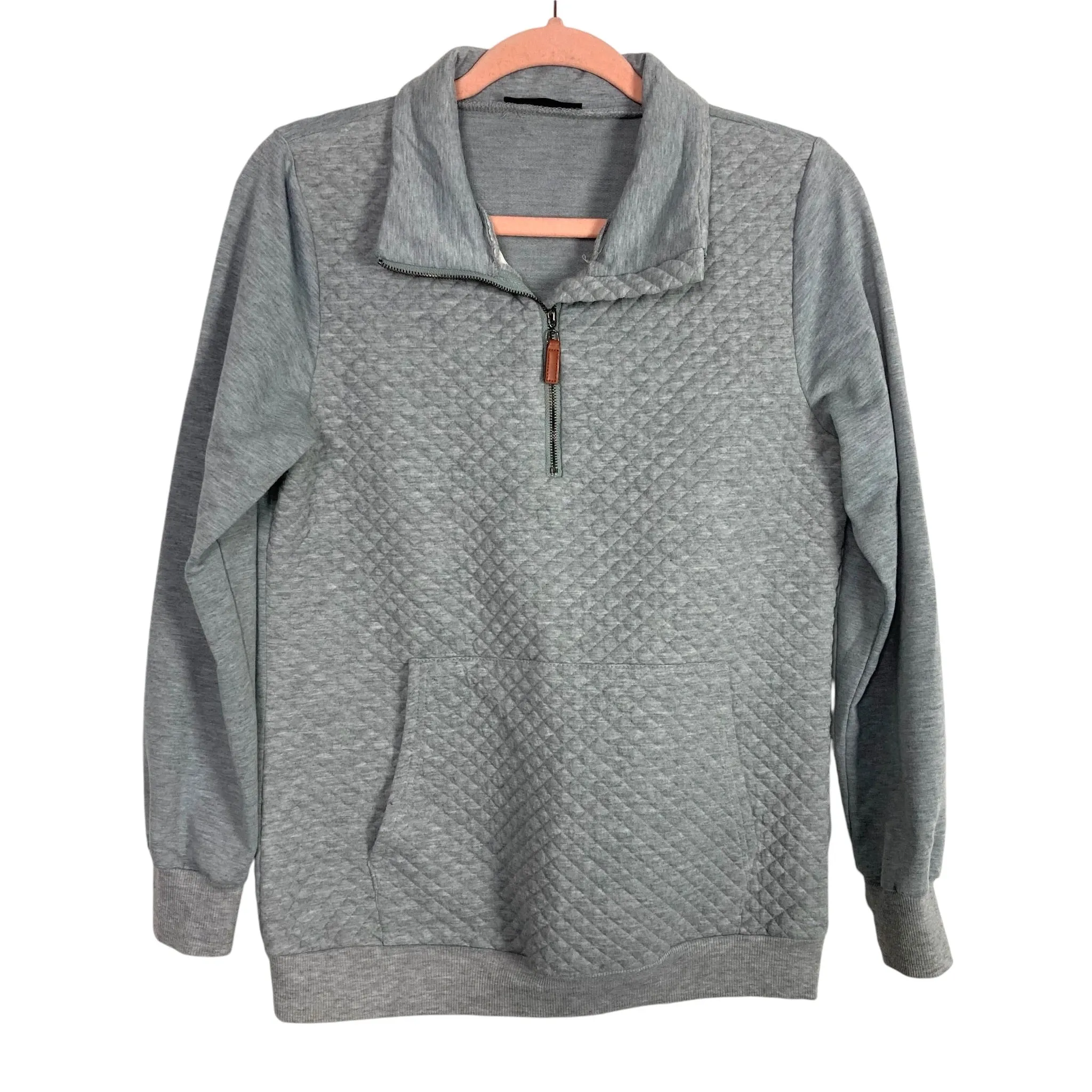 BTFBM Heather Gray Quilted Zip Pullover- Size S