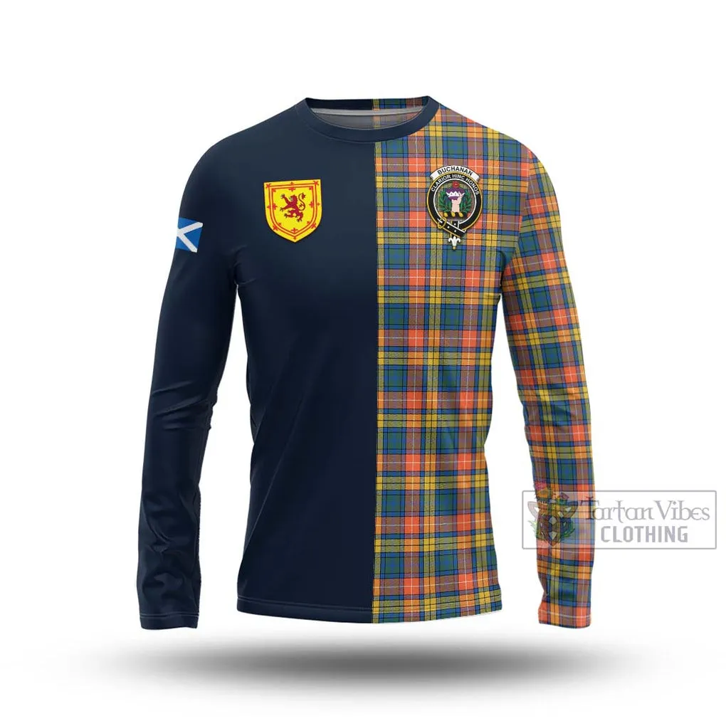 Buchanan Ancient Tartan Long Sleeve T-Shirt Alba with Scottish Lion Royal Arm Half Style