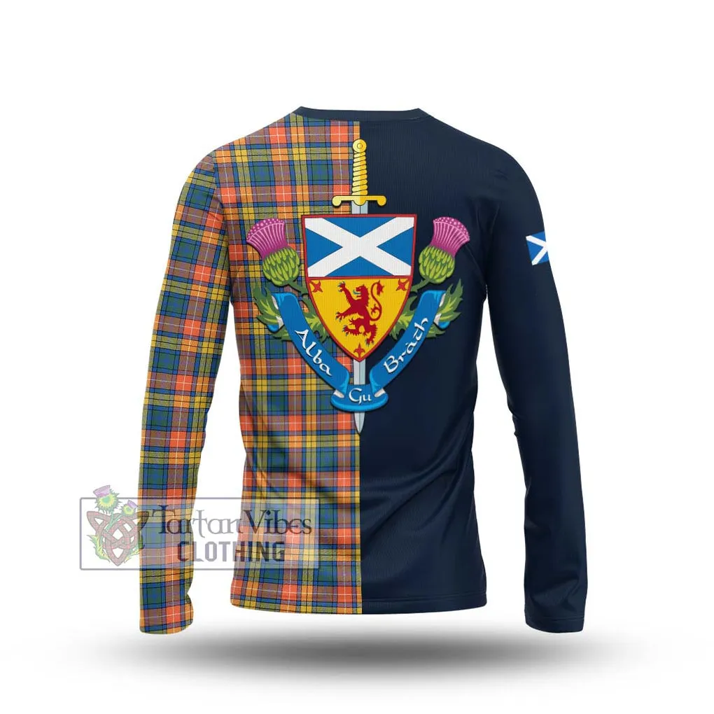 Buchanan Ancient Tartan Long Sleeve T-Shirt Alba with Scottish Lion Royal Arm Half Style