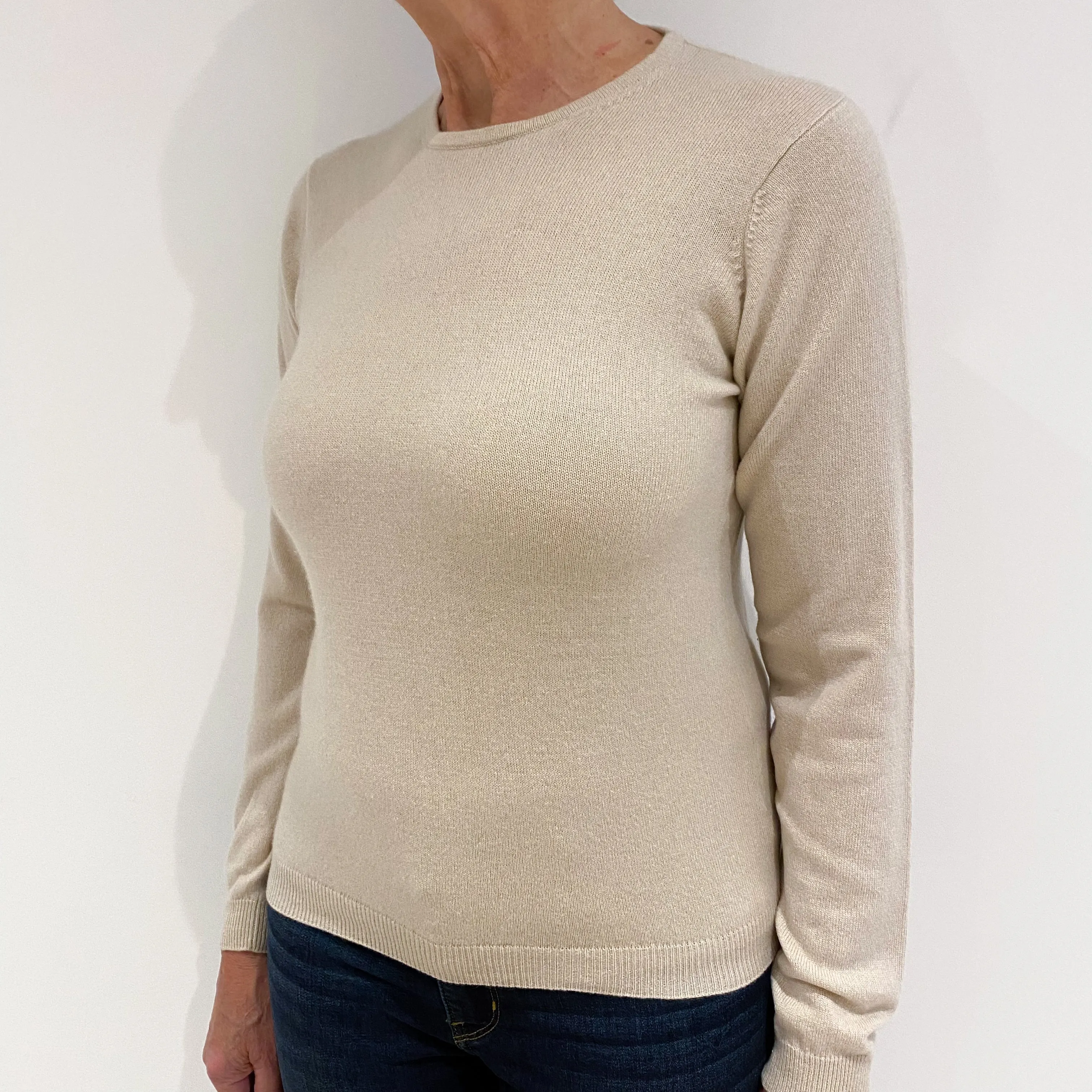 Buff Beige Cashmere Crew Neck Jumper Medium