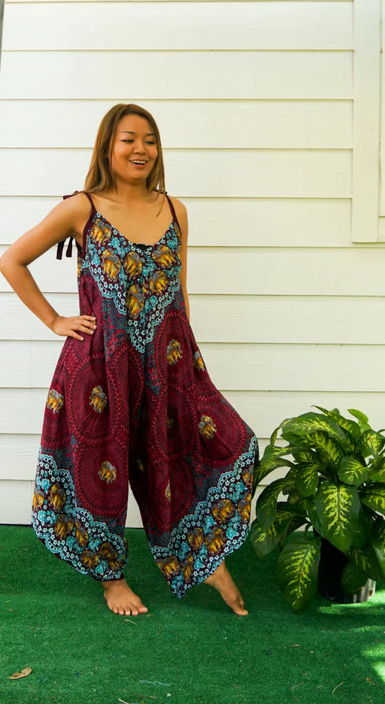 Burgundy Elephant Mandala Jumpsuit