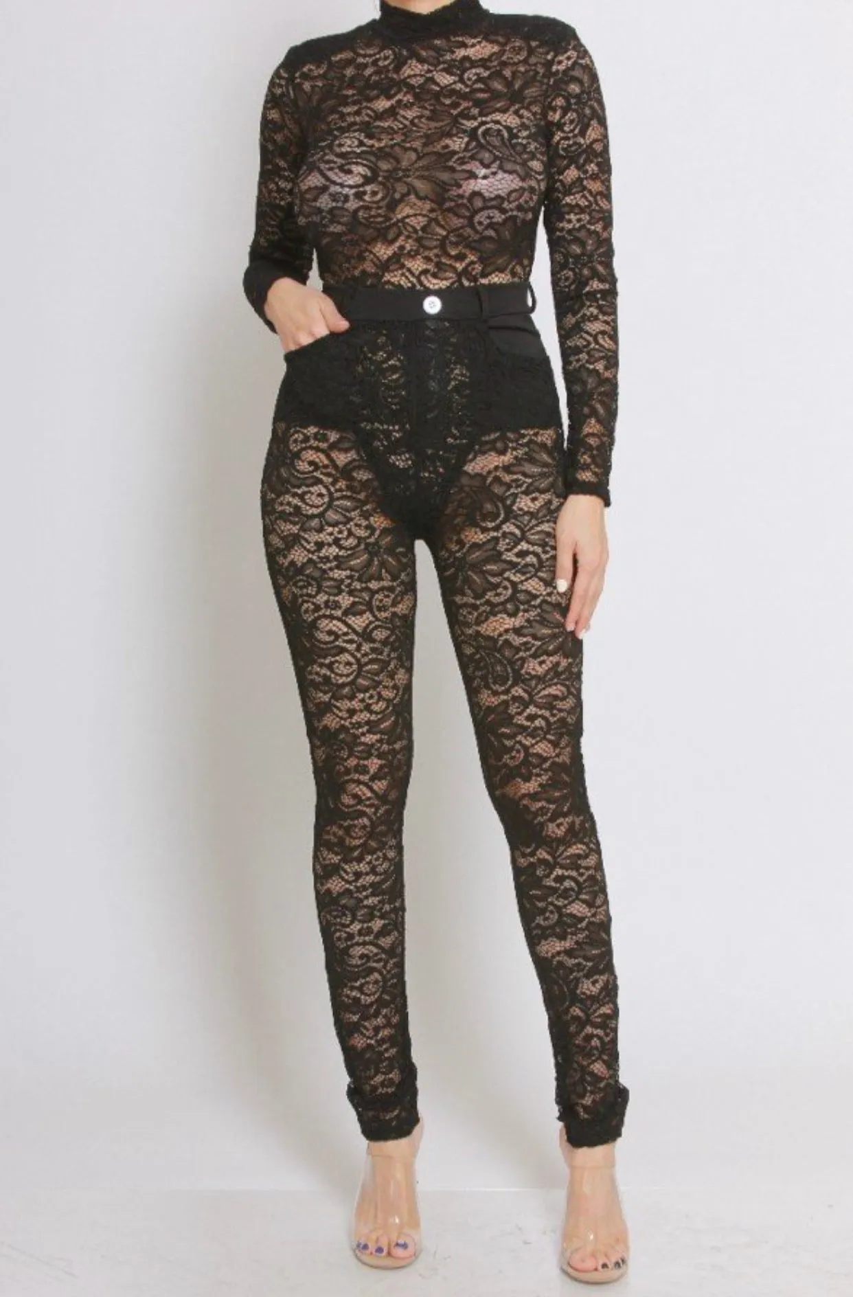 “Business then Party” Lace Bodysuit & Pants set