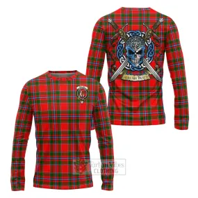 Butter Tartan Long Sleeve T-Shirt with Family Crest Celtic Skull Style