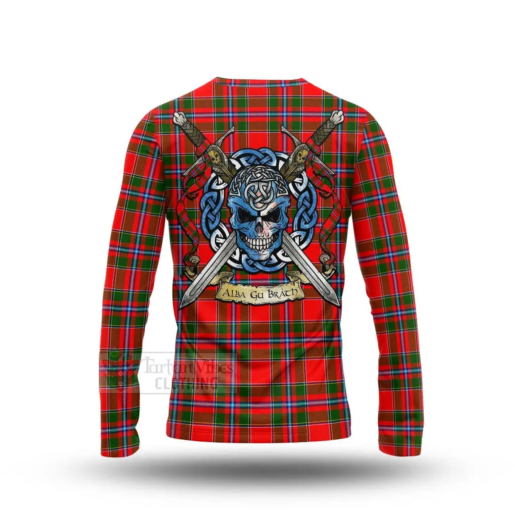 Butter Tartan Long Sleeve T-Shirt with Family Crest Celtic Skull Style